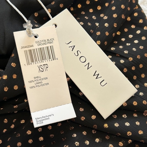 Jason Wu Polka Dot No Sleeve Draped Neck Top with Scarf Sheer Black Gold NWT - Picture 11 of 16